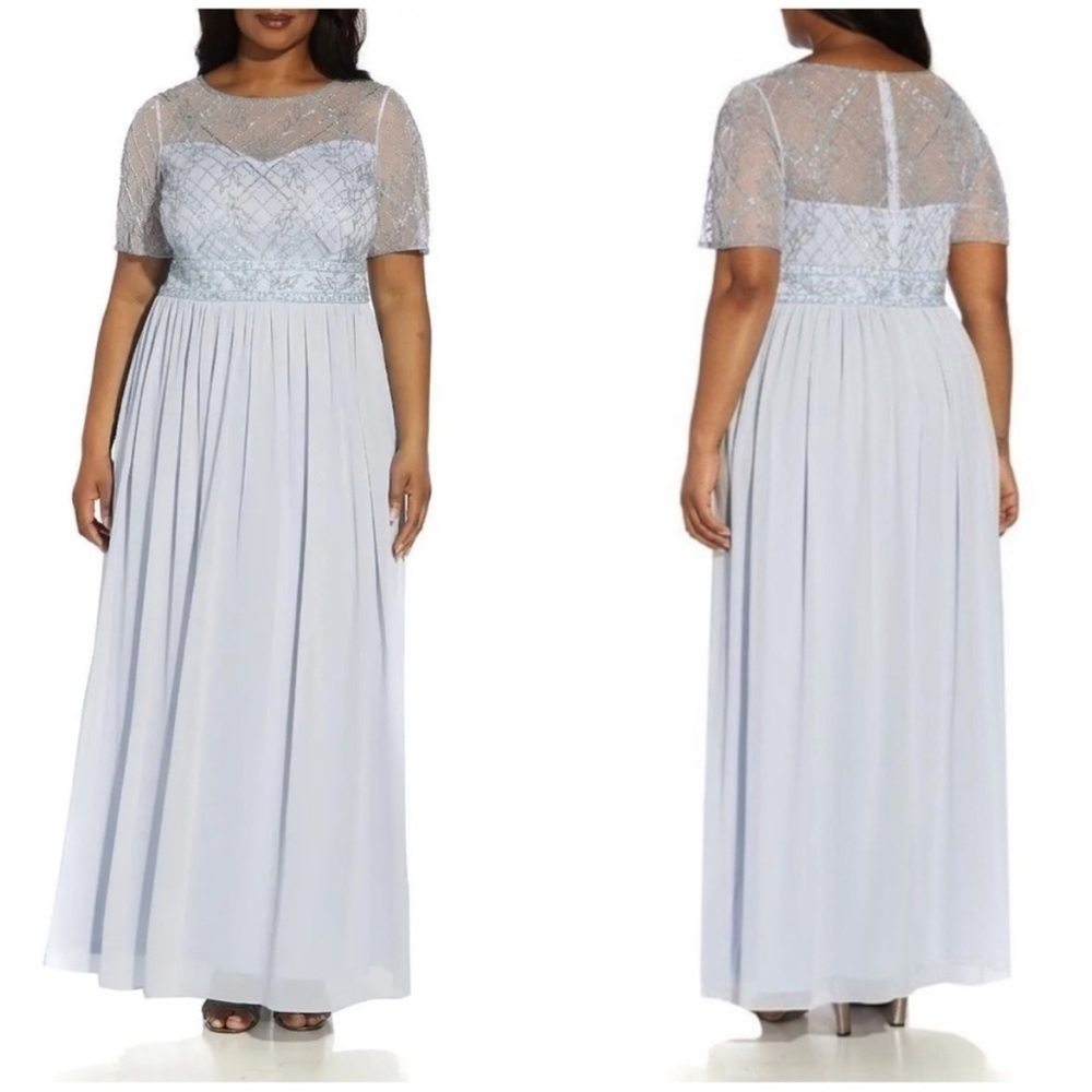 Mother of the Bride Light Blue Beaded Evening Gown